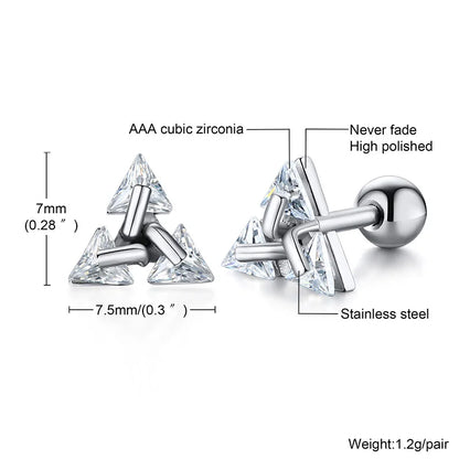 Men Stud Earring Triangle Pierced Stud Earrings Stainless Steel