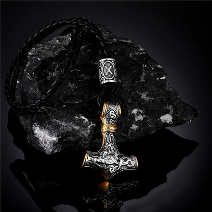 Vikings Thor's Hammer Amulet Necklace Stainless Steel Chain for Men