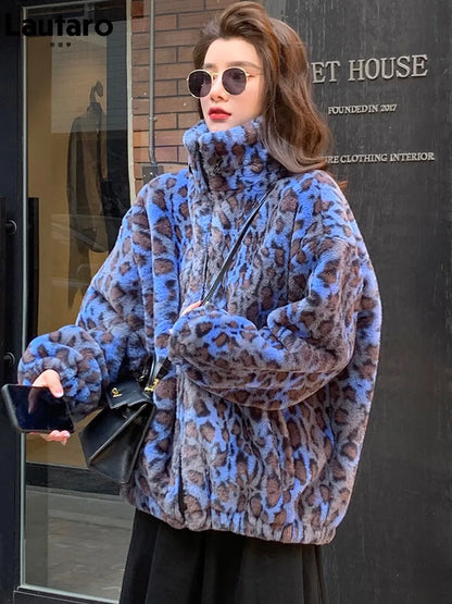 Winter Oversized Colorful Leopard Print Faux Fur Coat Women