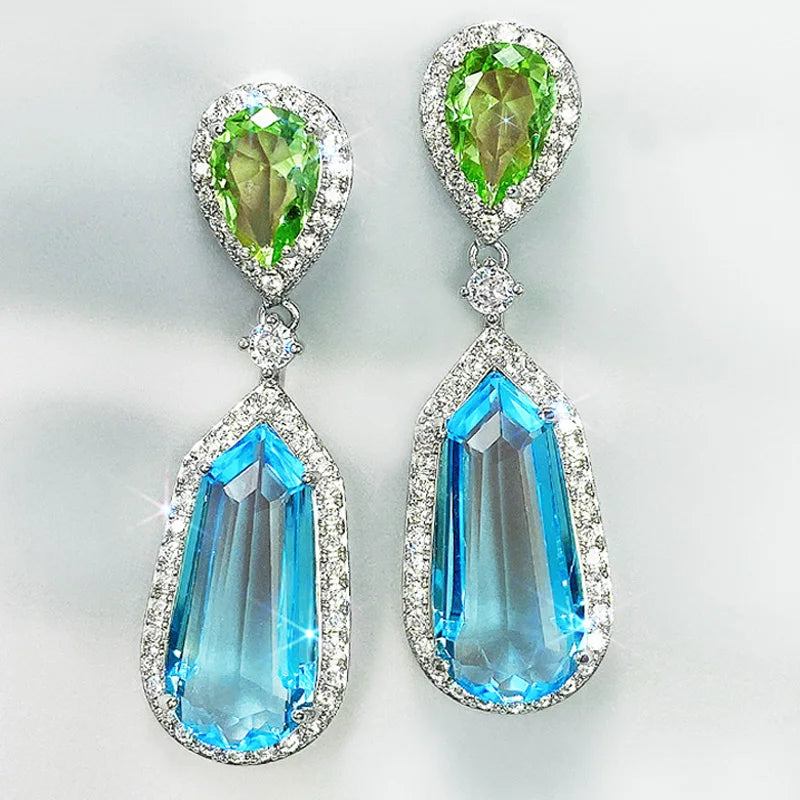 Long Hanging Drop Earrings for Women Big Geometric Cubic Zirconia