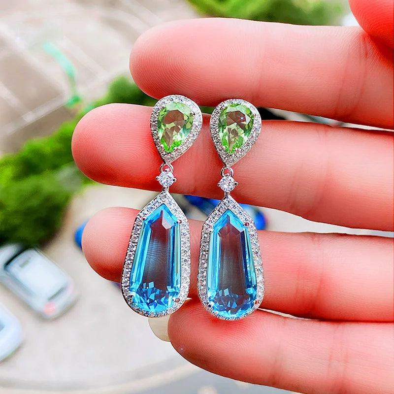 Long Hanging Drop Earrings for Women Big Geometric Cubic Zirconia