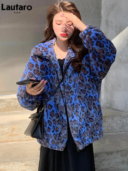 Winter Oversized Colorful Leopard Print Faux Fur Coat Women