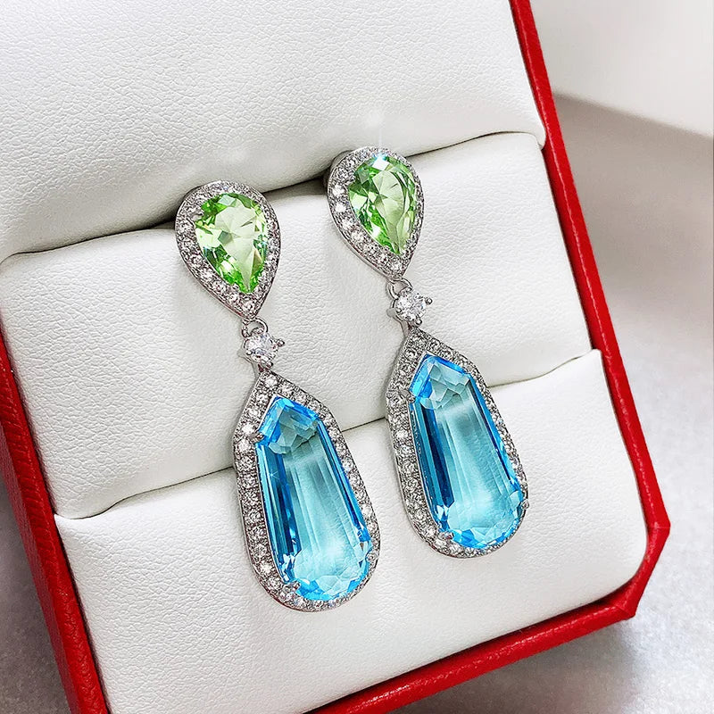 Long Hanging Drop Earrings for Women Big Geometric Cubic Zirconia