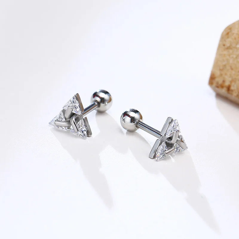 Men Stud Earring Triangle Pierced Stud Earrings Stainless Steel