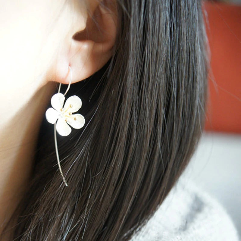 Imitation silver Long Flower Earrings For Women