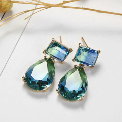 Blue Green Water Drop Earrings Women