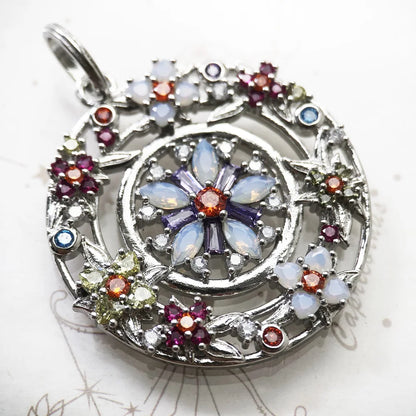 Pendant Colourful Stones Flowers Amulet For Woman