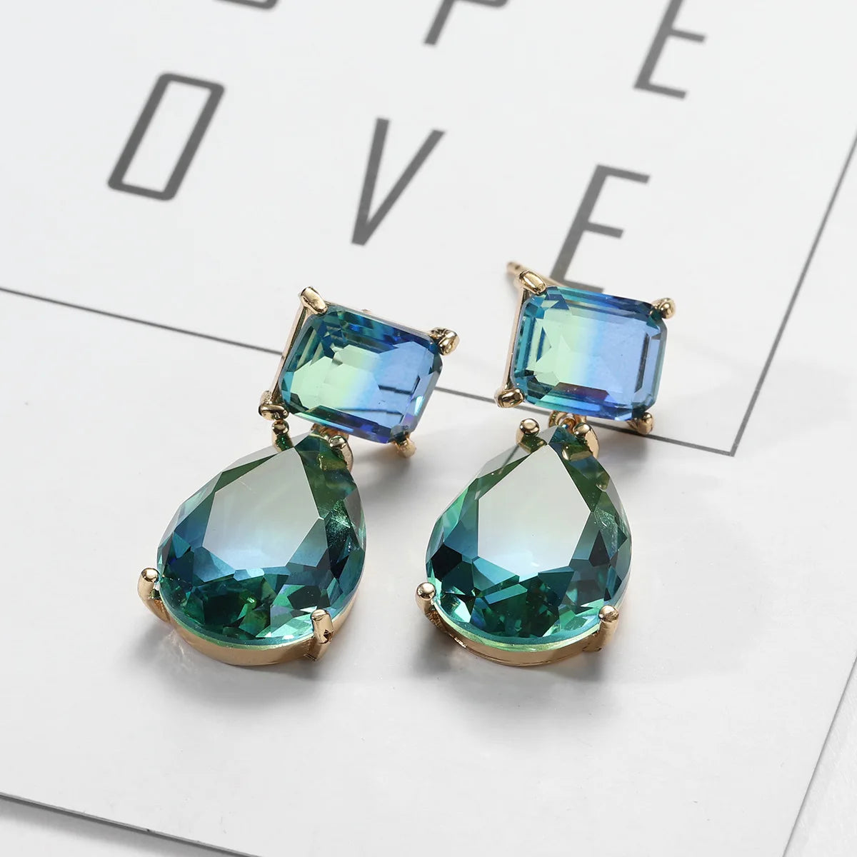 Blue Green Water Drop Earrings Women