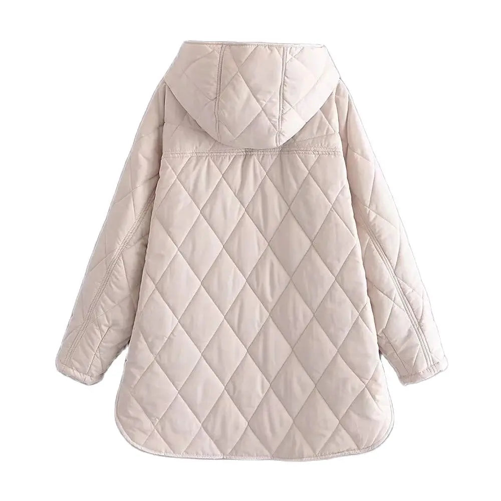 Winter Vintage Warm Beige Hooded Collar Cotton Clothes Female Coat