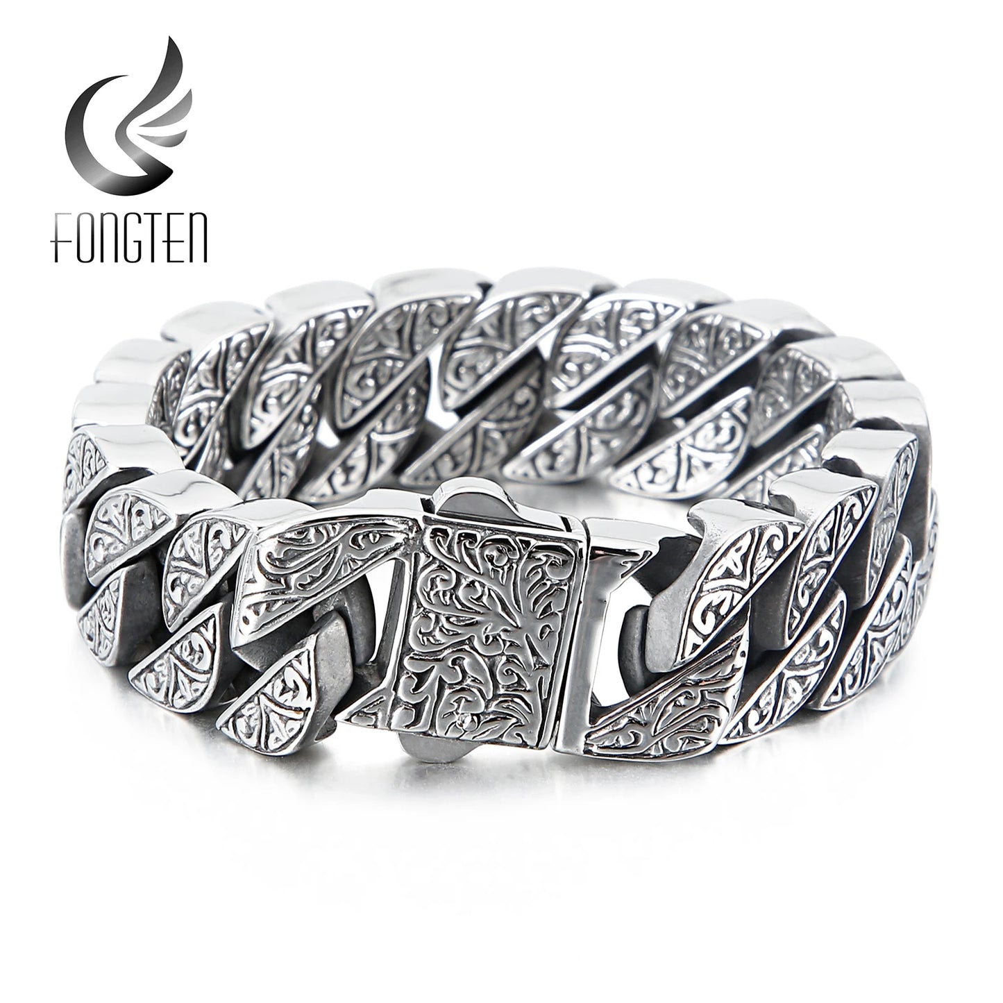 Vintage Bracelet For Men Carving Chain Stainless Steel Men's Bracelets