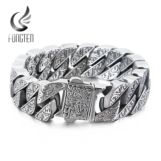 Vintage Bracelet For Men Carving Chain Stainless Steel Men's Bracelets