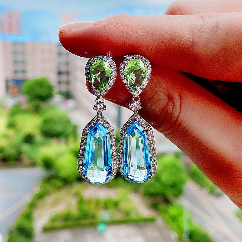 Long Hanging Drop Earrings for Women Big Geometric Cubic Zirconia