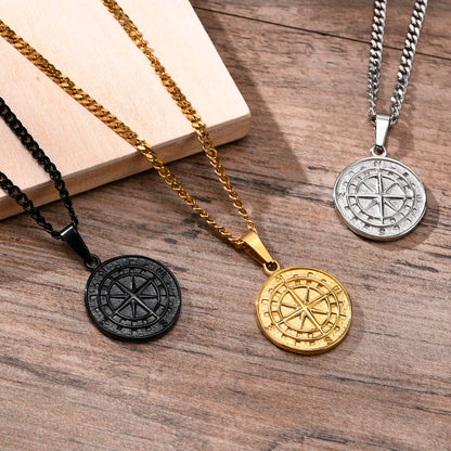 Gold Colour Men's Compass Necklaces - Vintage Viking Stainless Steel Pendant