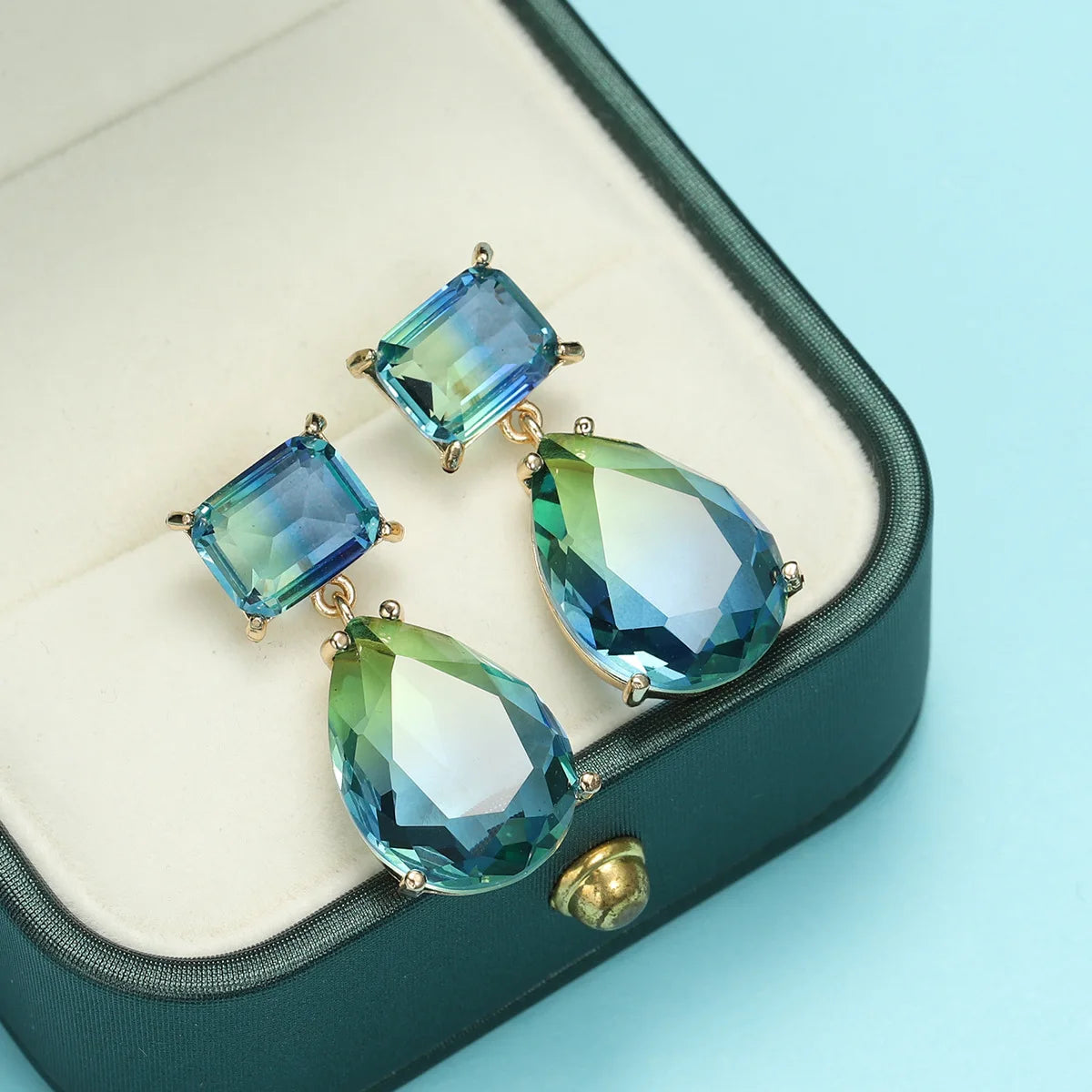 Blue Green Water Drop Earrings Women