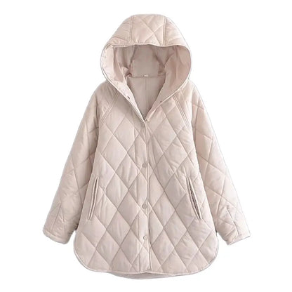 Winter Vintage Warm Beige Hooded Collar Cotton Clothes Female Coat