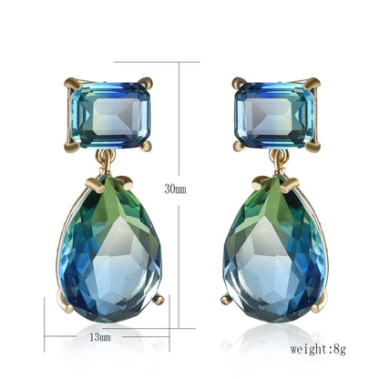 Blue Green Water Drop Earrings Women