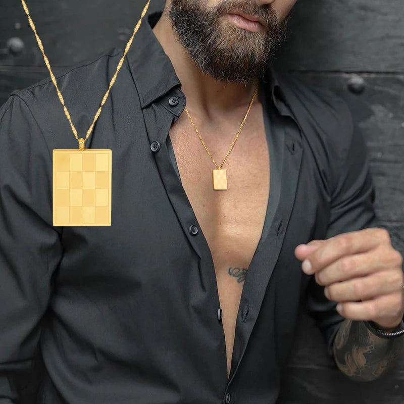 GOLD Colour Checked Necklace Men