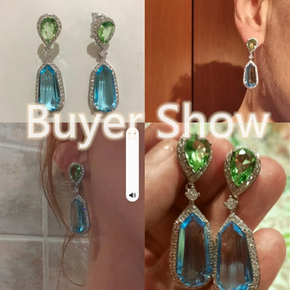 Long Hanging Drop Earrings for Women Big Geometric Cubic Zirconia