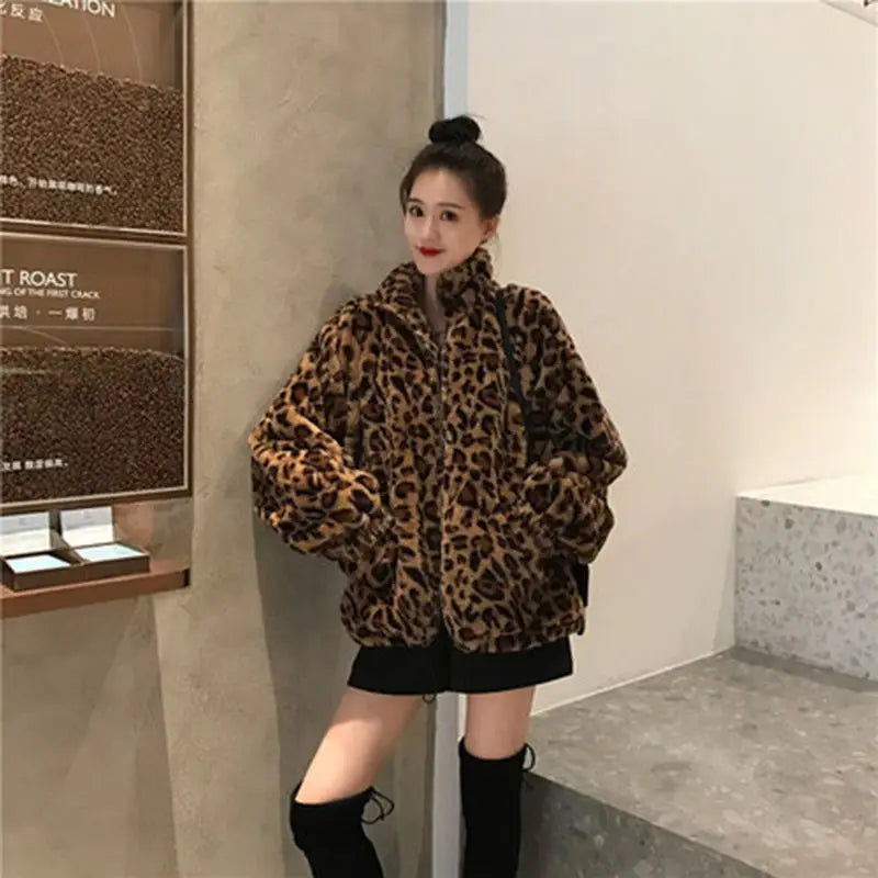 Winter Leopard Print Jacket Women