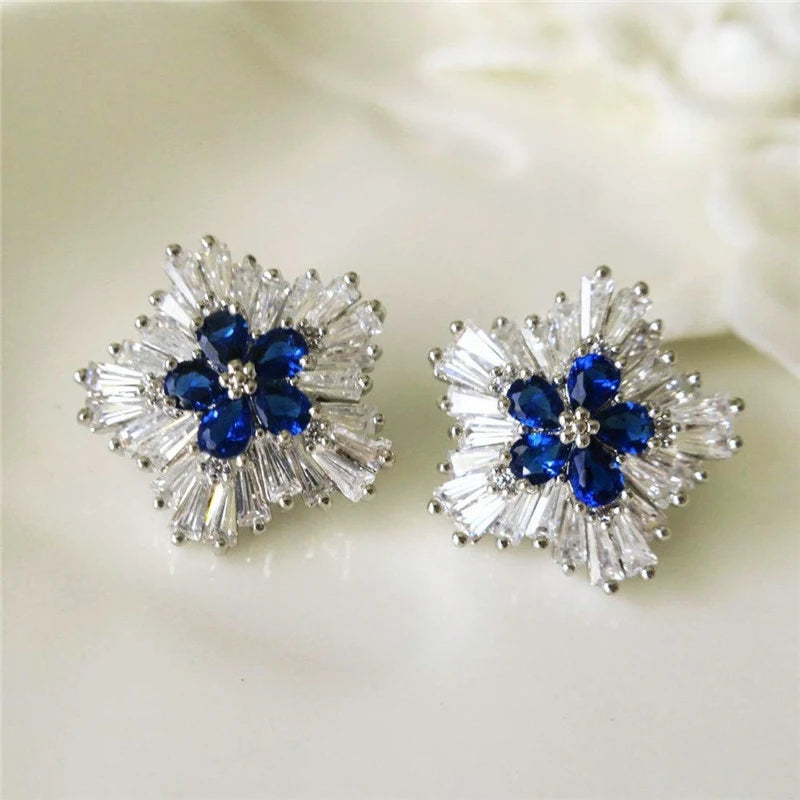 Blue Cubic Zirconia Stud Earrings for Women