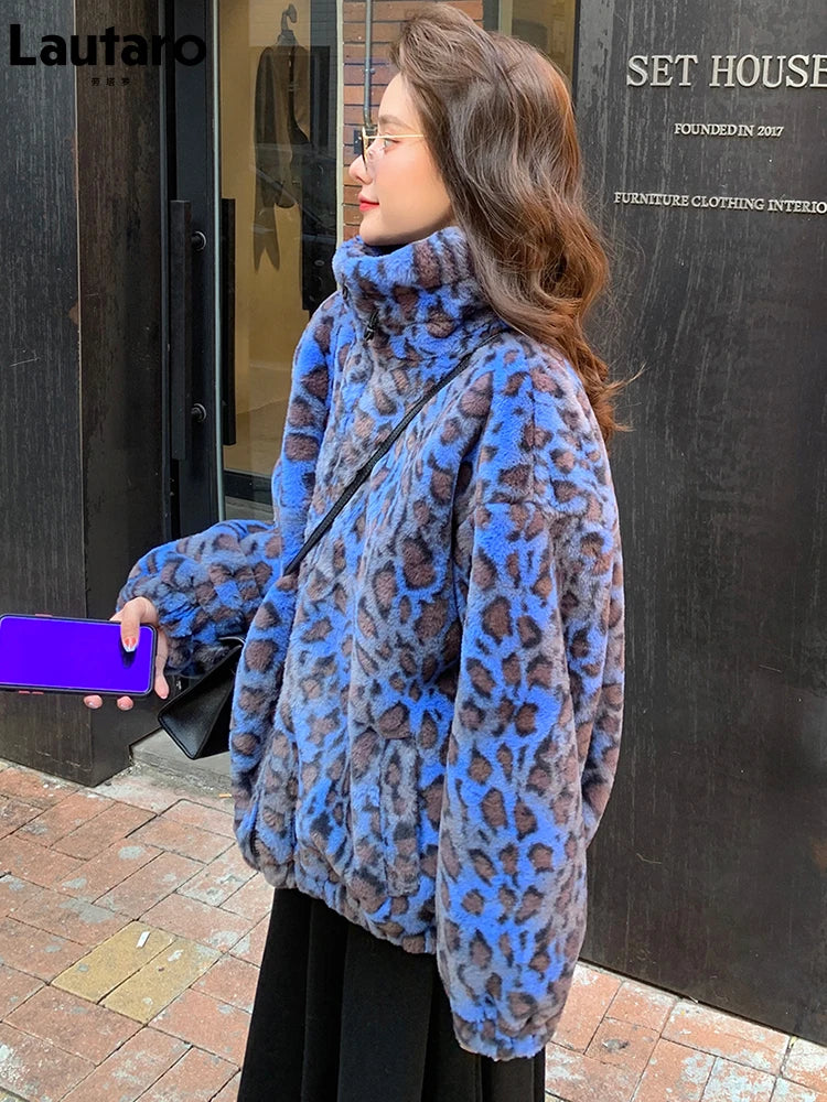 Winter Oversized Colorful Leopard Print Faux Fur Coat Women