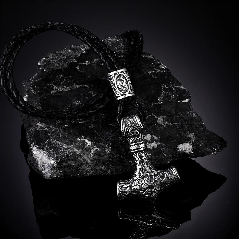 Vikings Thor's Hammer Amulet Necklace Stainless Steel Chain for Men