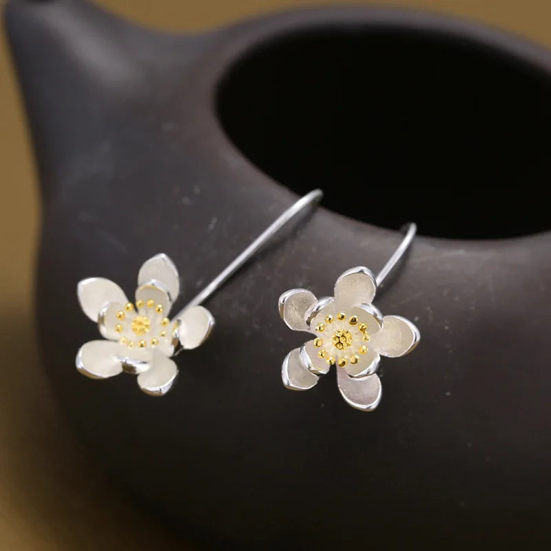 Imitation silver Long Flower Earrings For Women