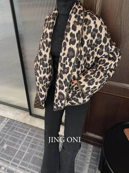 Leopard Short Padding Luxury Jacket Winter Woman