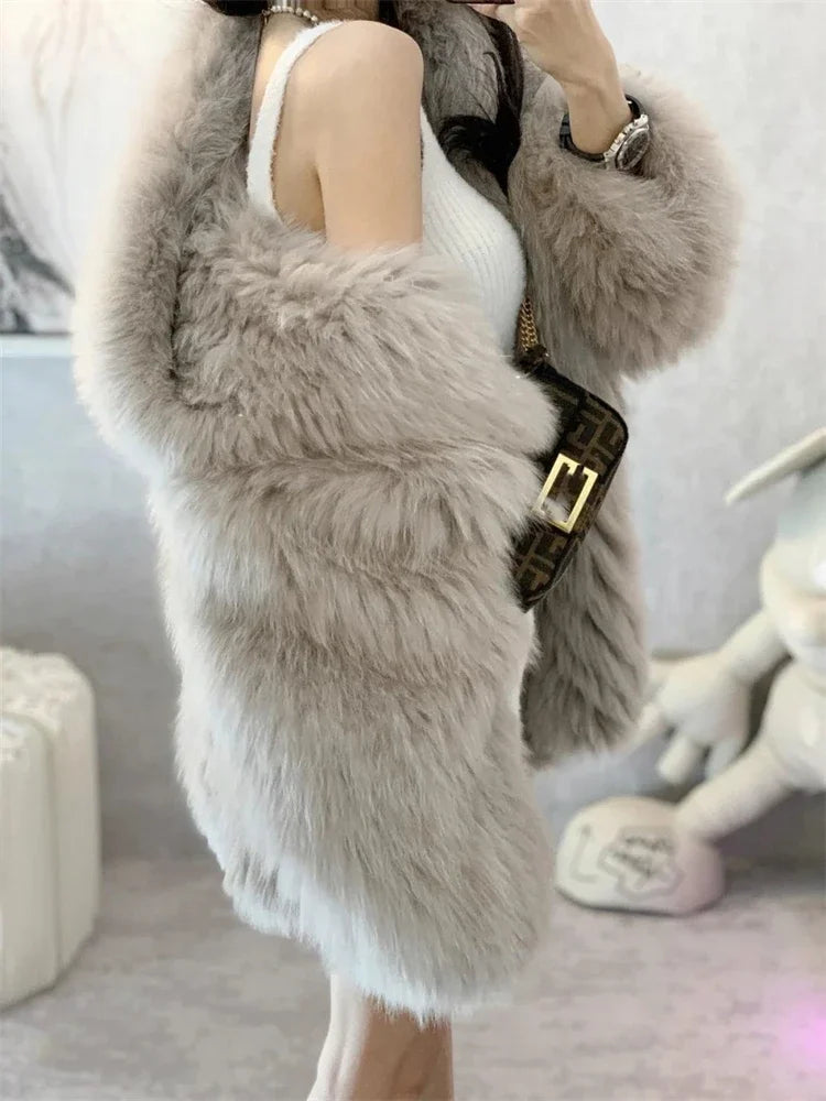 Trendy Hooded Faux Fur Coats super Warm Winter Furry Jacket Women