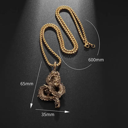 Retro Dragon Pendant Gold Color Necklace Men and Women