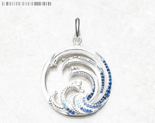 Wave With Blue Stone Pendants Ocean Gift For Women