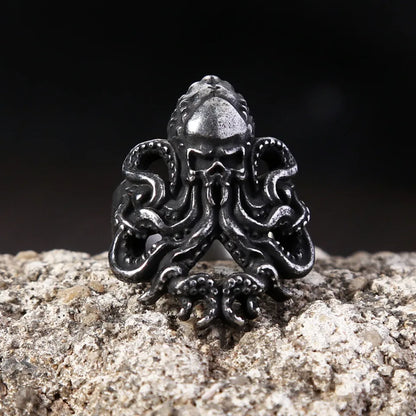 Unique Vintage Stainless Steel Black Octopus Rings for Men