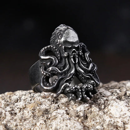 Unique Vintage Stainless Steel Black Octopus Rings for Men