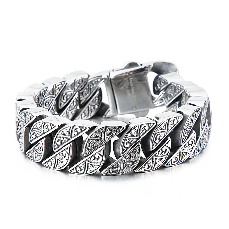 Vintage Bracelet For Men Carving Chain Stainless Steel Men's Bracelets