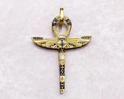 Cross of Life Ankh With Scarab Golden Pendant Vintage  Protective Amulet For Woman & Men