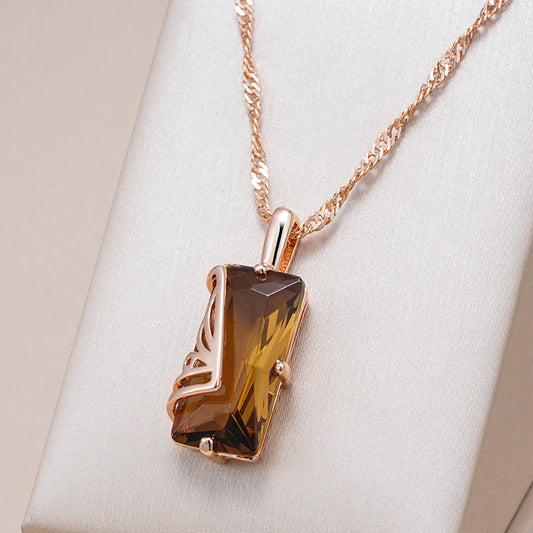 Light Brown Natural Zircon Pendant Necklace for Women