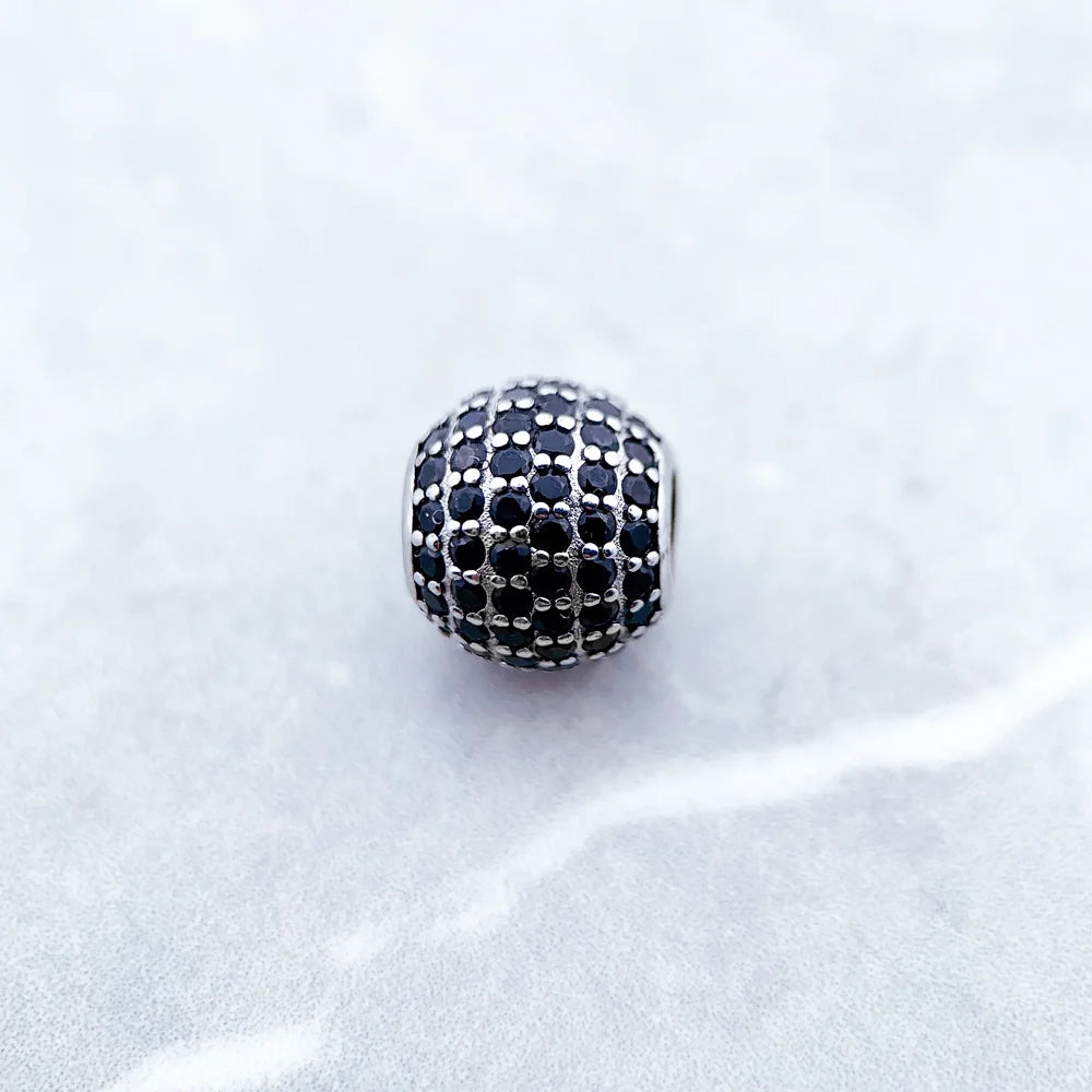 Black Crystal Zircon Stone Micro Pave Ball Charm Bead For Women