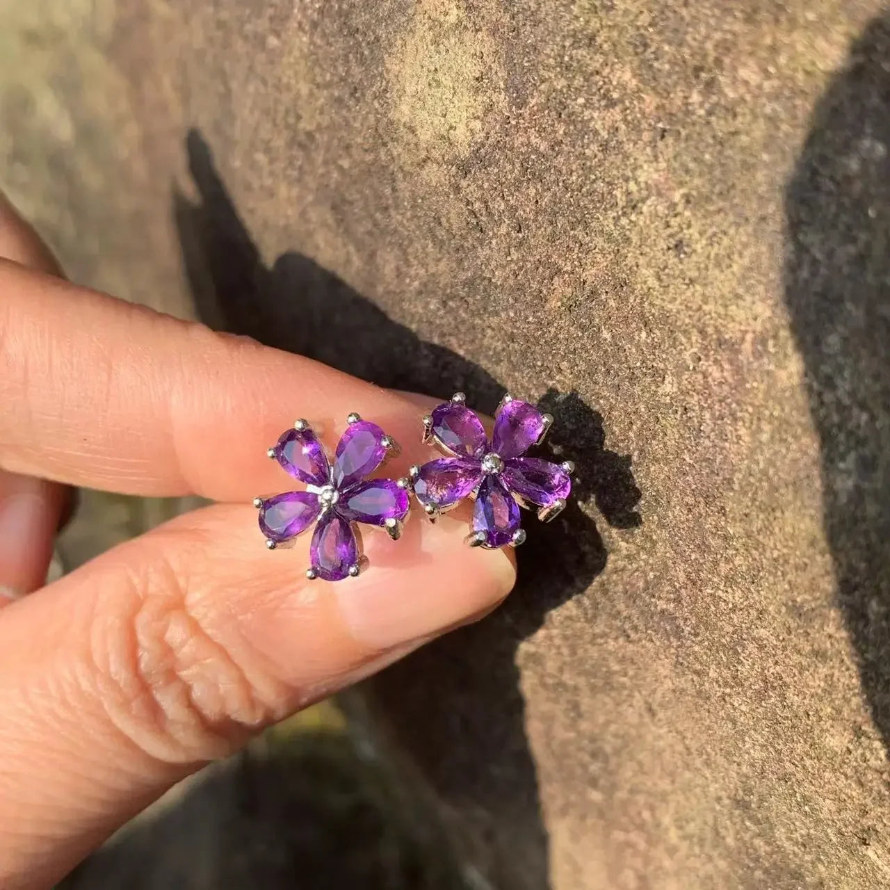 Natural Amethyst Stud Earrings For Women