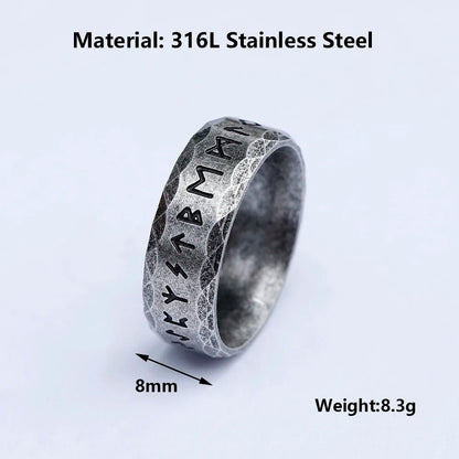 Men's stainless-steel rings retro Odin Viking rune