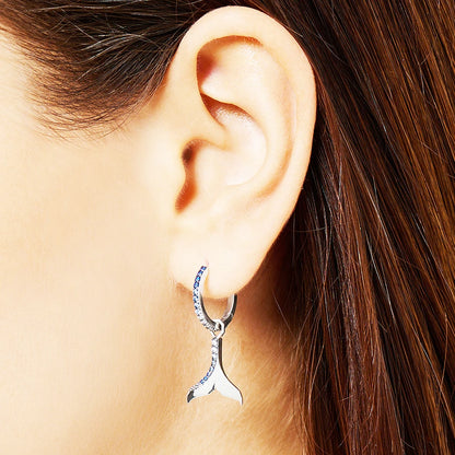 Blue Tail Fin Hinged Hoop Earrings Women