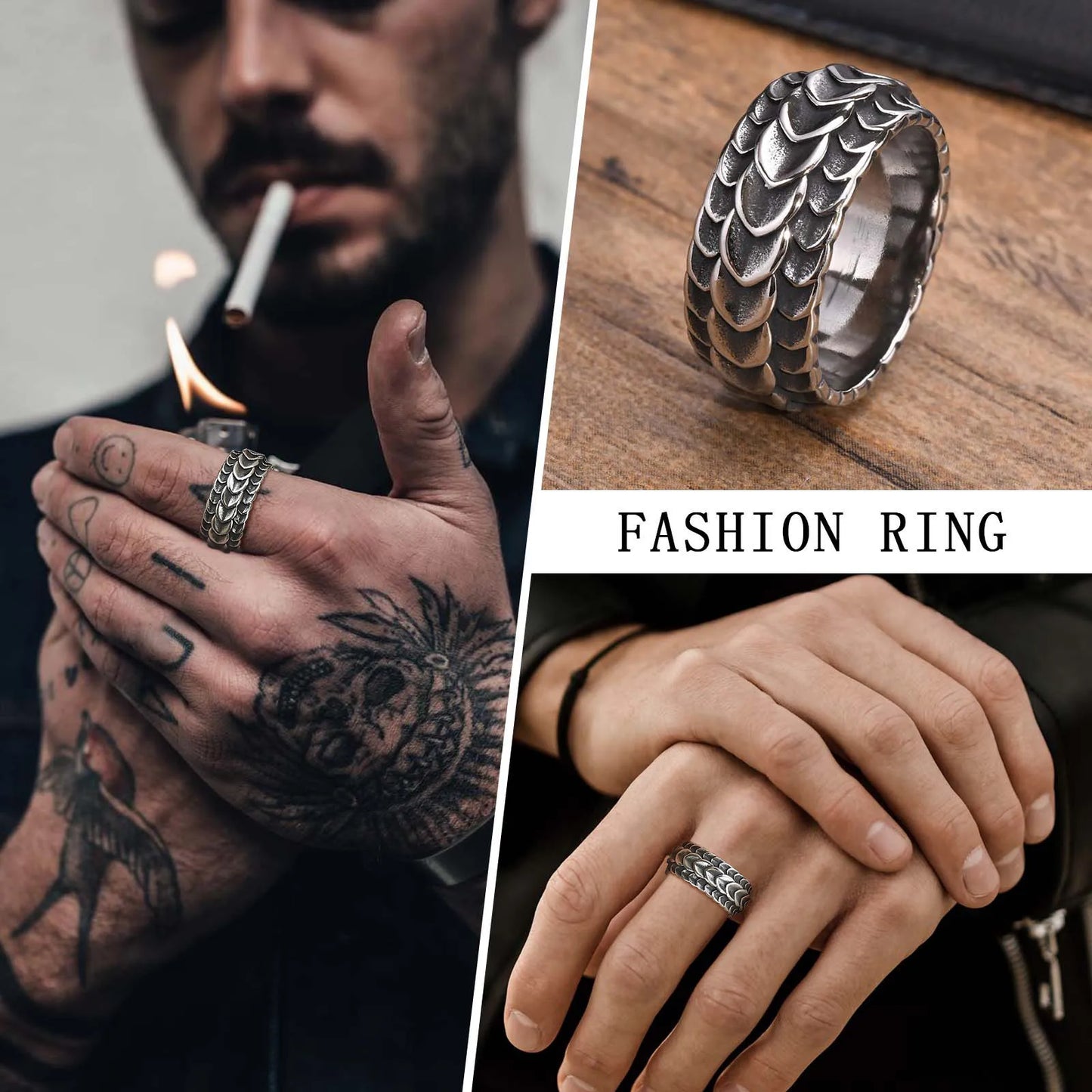 Dragon Carved Surface Rings for Men