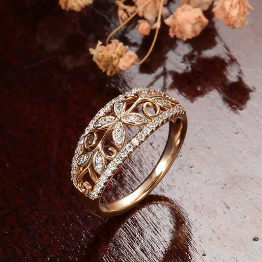 Hollow Crystal Flower Bride Wedding Rings Vintage Jewellery