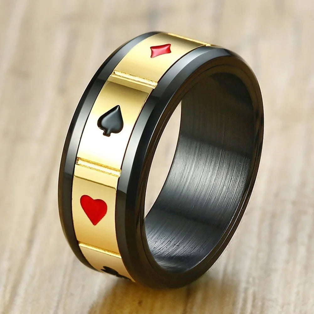 Poker Ring Men's Playing Card Rotatable Ring Bracelet