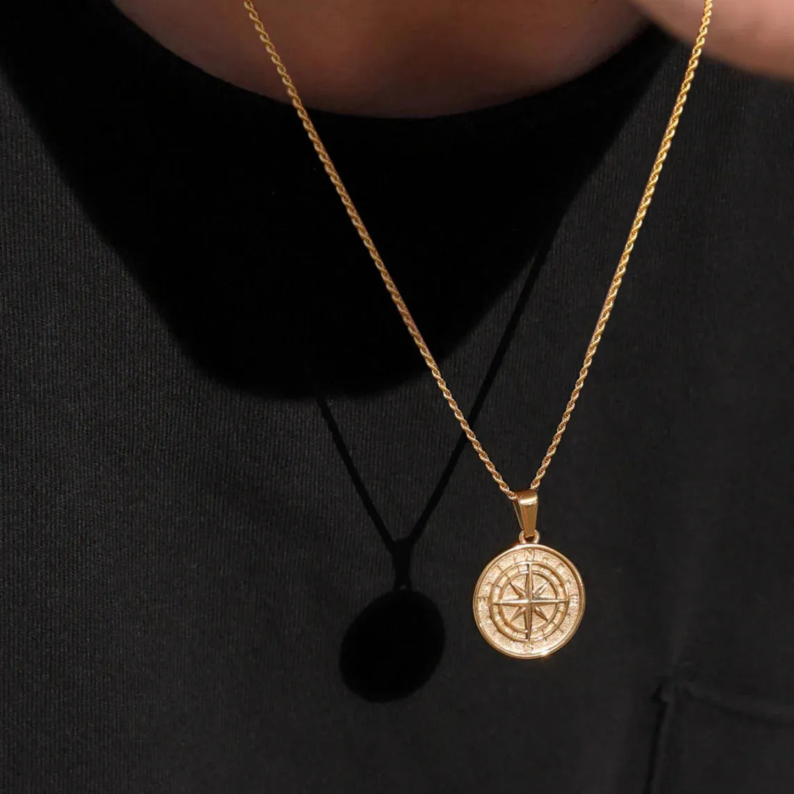 Gold Colour Men's Compass Necklaces - Vintage Viking Stainless Steel Pendant