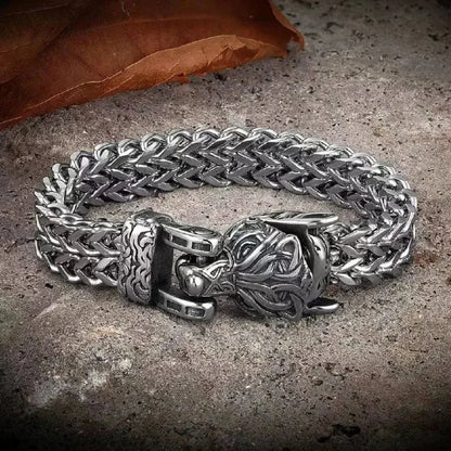 Stainless Steel Wolf Buckle Chain Bracelet for Men