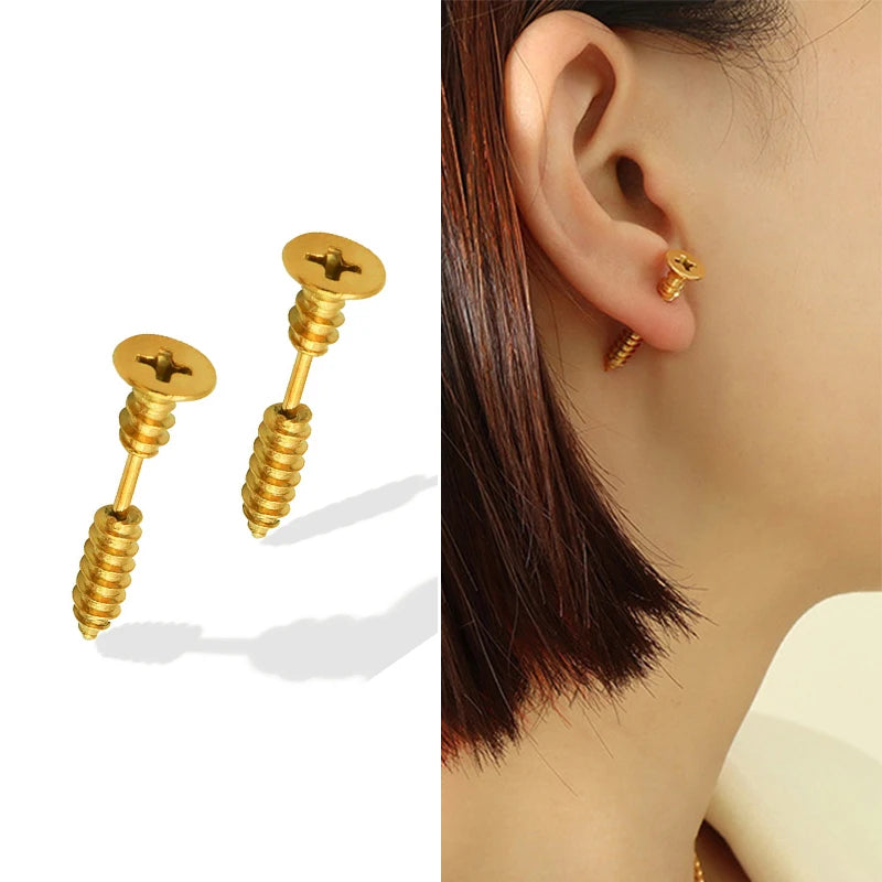 Screw Shape Stainless Steel Earrings For Women