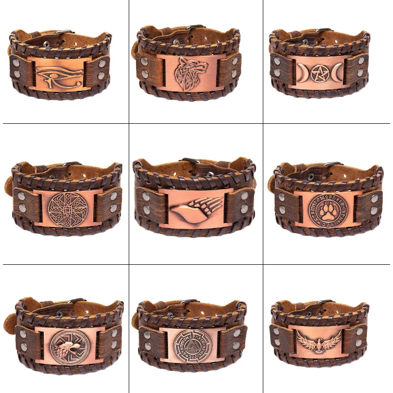 New Trendy Wide Leather Compass Bracelet for Men