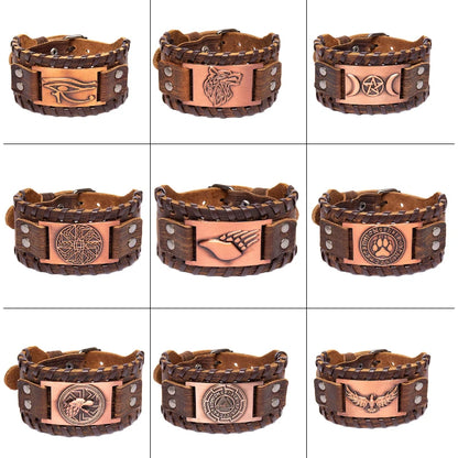 New Trendy Wide Leather Compass Bracelet for Men