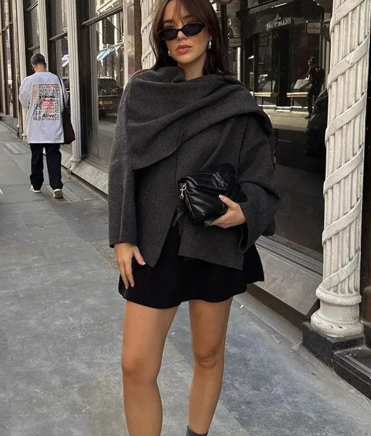 Winter Fashion Asymmetric Scarf Women's Short Knitted Coat