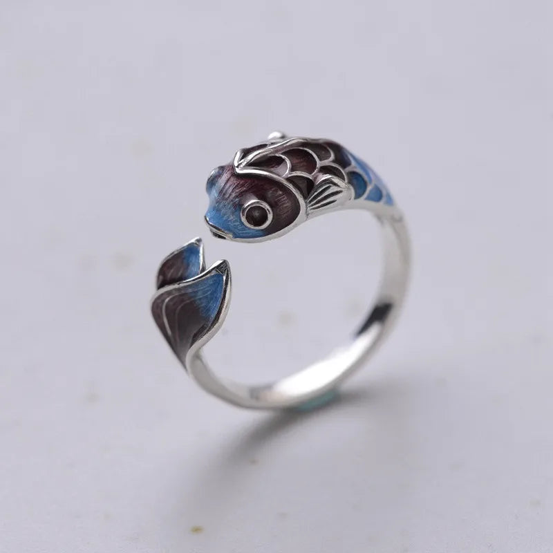 Vintage Lucky Koi Fish & Other Open Ring For Women